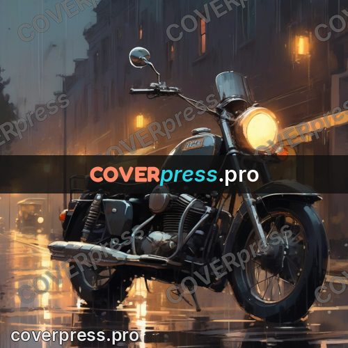 Campion style drawing: motorcycle on a wet street