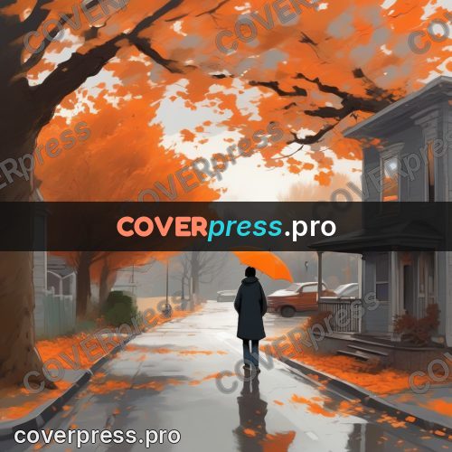Campion style drawing: house among orange trees