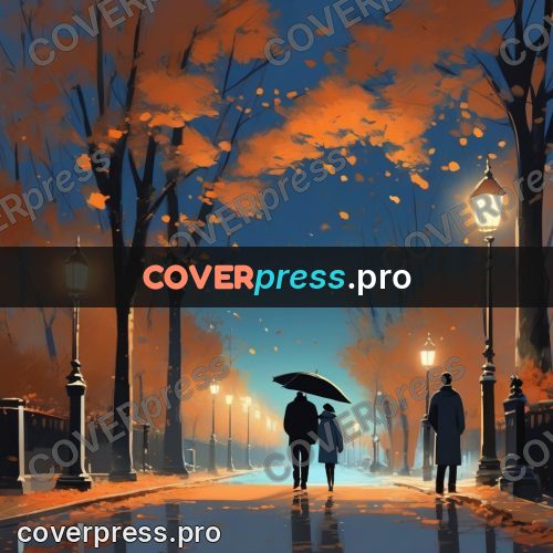 Campion style drawing: avenue with lamps in autumn