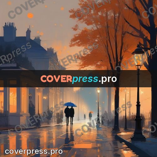 Campion style drawing: avenue with lamps in autumn