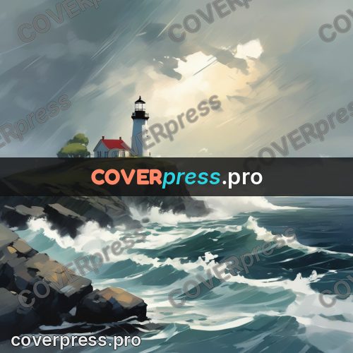 Campion style drawing: lighthouse on rocks in a storm