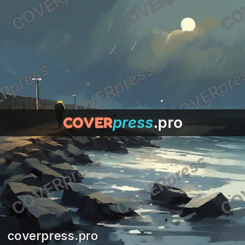 Campion style drawing: figure on a stone breakwater