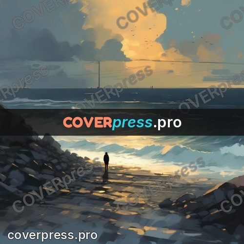 Campion style drawing: figure on a stone breakwater