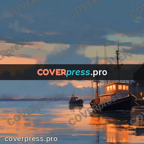 Campion style drawing: fishing boat at sunset