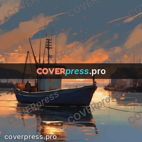 Campion style drawing: fishing boat at sunset