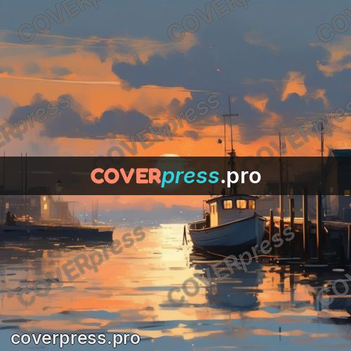 Campion style drawing: fishing boat at sunset