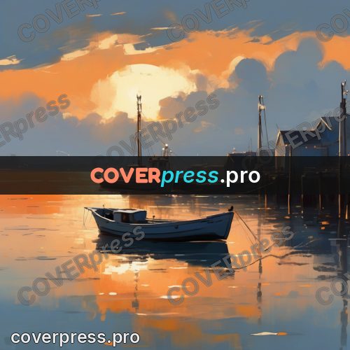 Campion style drawing: fishing boat at sunset