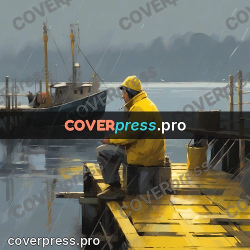 Campion style drawing: fisherman in a yellow coat