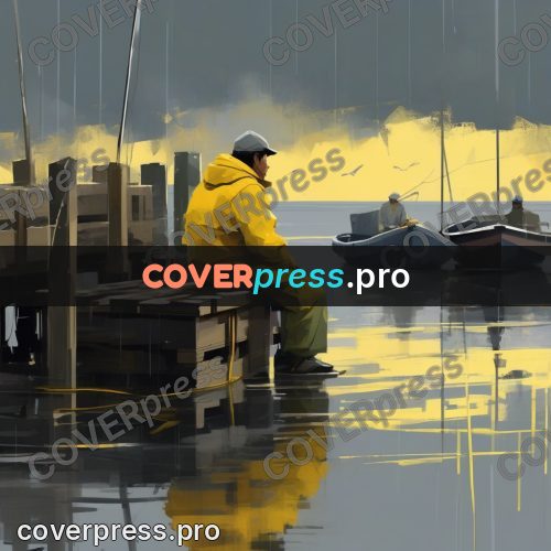 Campion style drawing: fisherman in a yellow coat