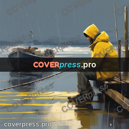 Campion style drawing: fisherman in a yellow coat