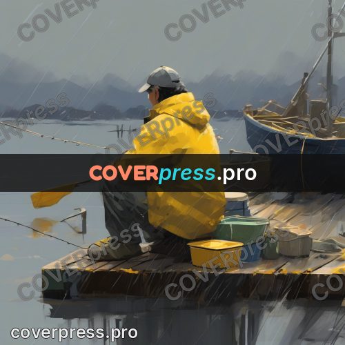 Campion style drawing: fisherman in a yellow coat