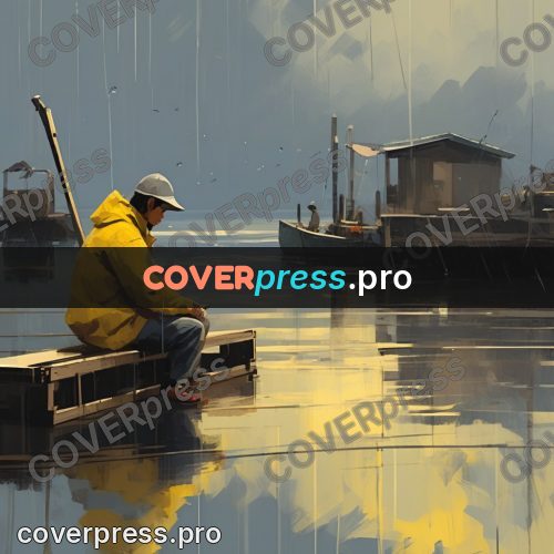 Campion style drawing: fisherman in a yellow coat
