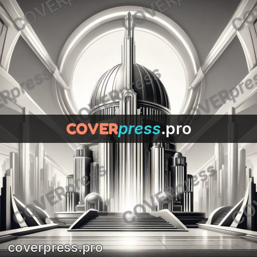 Art deco illustration: domed building with a stair