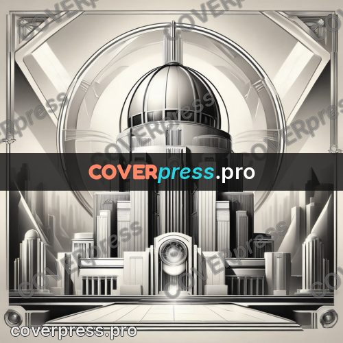 Art deco illustration: domed building with a stair