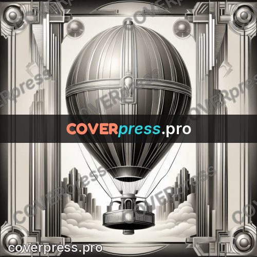 Art deco illustration: hot air balloon over the city