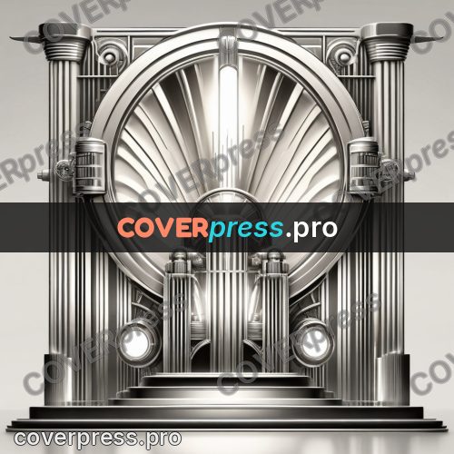 Art deco illustration: towers in searchlight beams