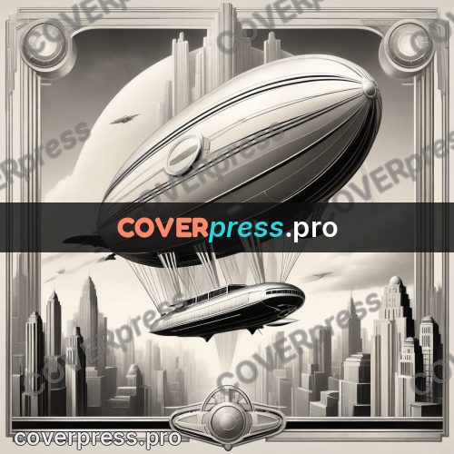 Art deco illustration: airship over the city