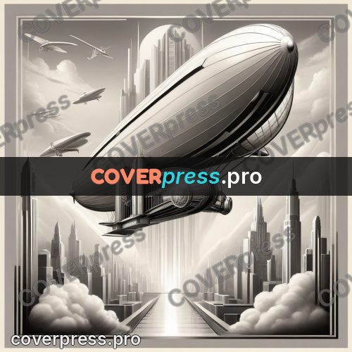 Art deco illustration: airship over the city