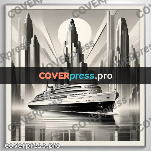 Art deco illustration: ocean liner by the city