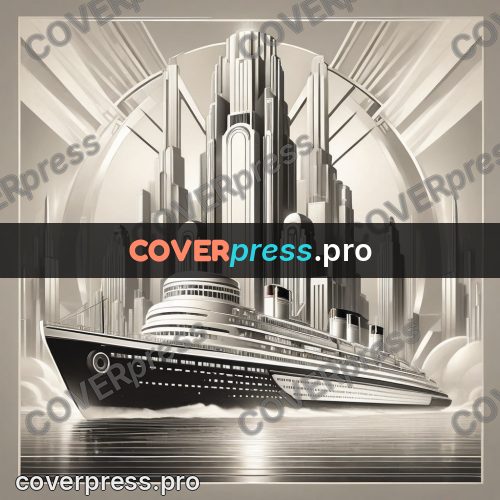 Art deco illustration: ocean liner by the city
