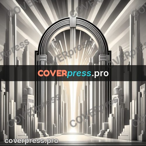 Art deco illustration: arched portal with rays of light