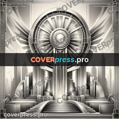 Art deco illustration: round disc above the towers