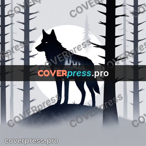Silhouette poster: wolf in a foggy forest