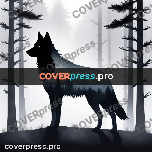 Silhouette poster: wolf in a foggy forest