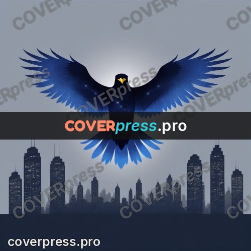 Silhouette poster: bird with spread wings above city