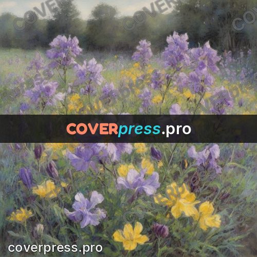 Soft pastel painting: lilac and yellow field flowers
