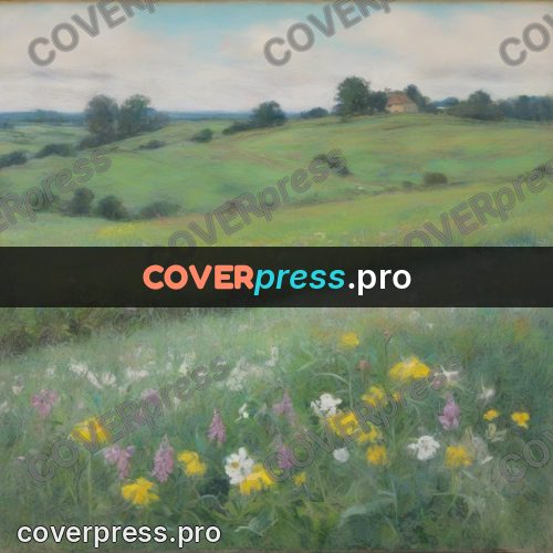 Soft pastel painting: wild flowers by green hills