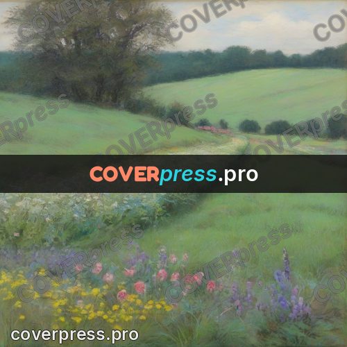 Soft pastel painting: wild flowers by green hills