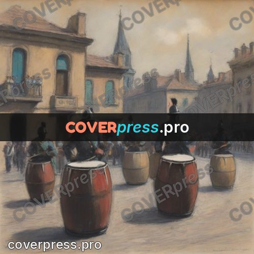 Soft pastel painting: drummers on a city street