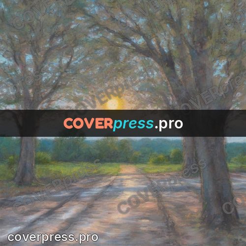 Soft pastel painting: road under old trees