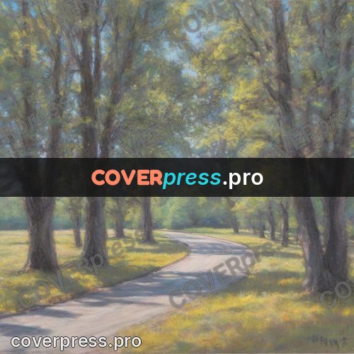 Soft pastel painting: road under old trees