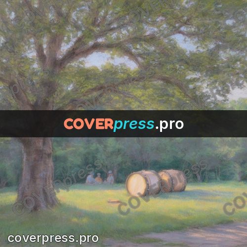 Soft pastel painting: drums on grass under a tree