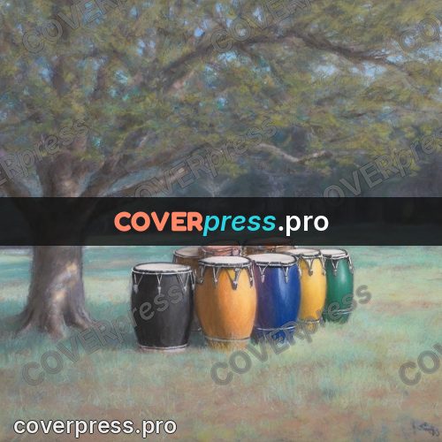 Soft pastel painting: drums on grass under a tree
