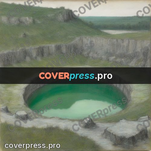 Soft pastel painting: quarry with green water