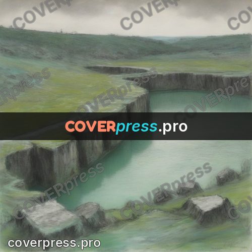 Soft pastel painting: quarry with green water