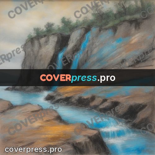 Soft pastel painting: water among stone ledges