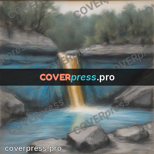 Soft pastel painting: water among stone ledges