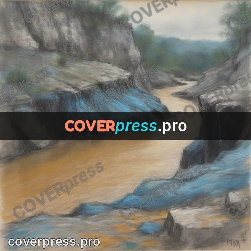Soft pastel painting: water among stone ledges