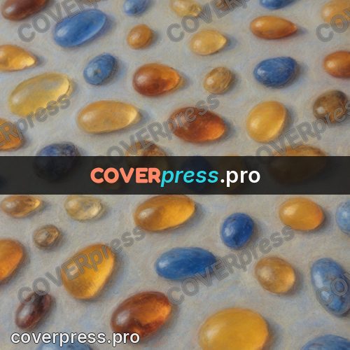 Soft pastel painting: amber and blue pebbles on sand
