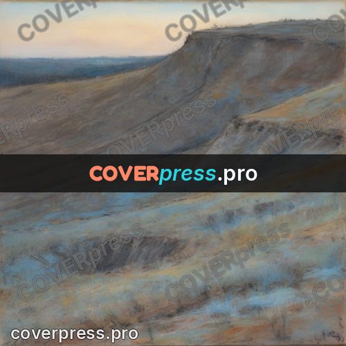 Soft pastel painting: ravine in the steppe at sunset