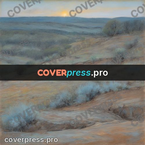 Soft pastel painting: ravine in the steppe at sunset