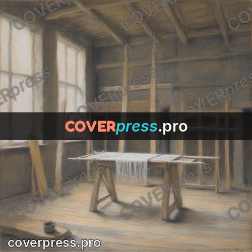 Soft pastel painting: weaving loom in a workshop