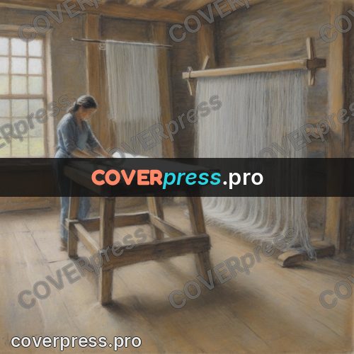 Soft pastel painting: weaving loom in a workshop