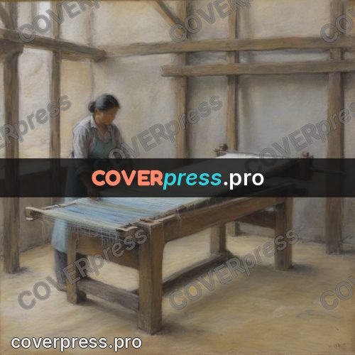 Soft pastel painting: weaving loom in a workshop