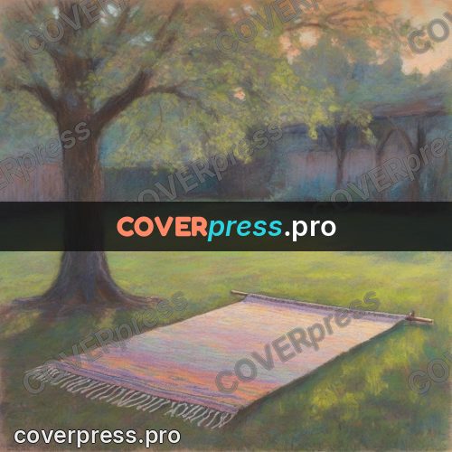 Soft pastel painting: grass under trees in a yard