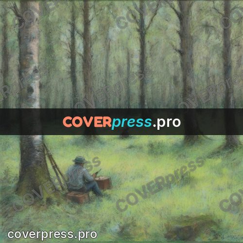 Soft pastel painting: people in a green wood